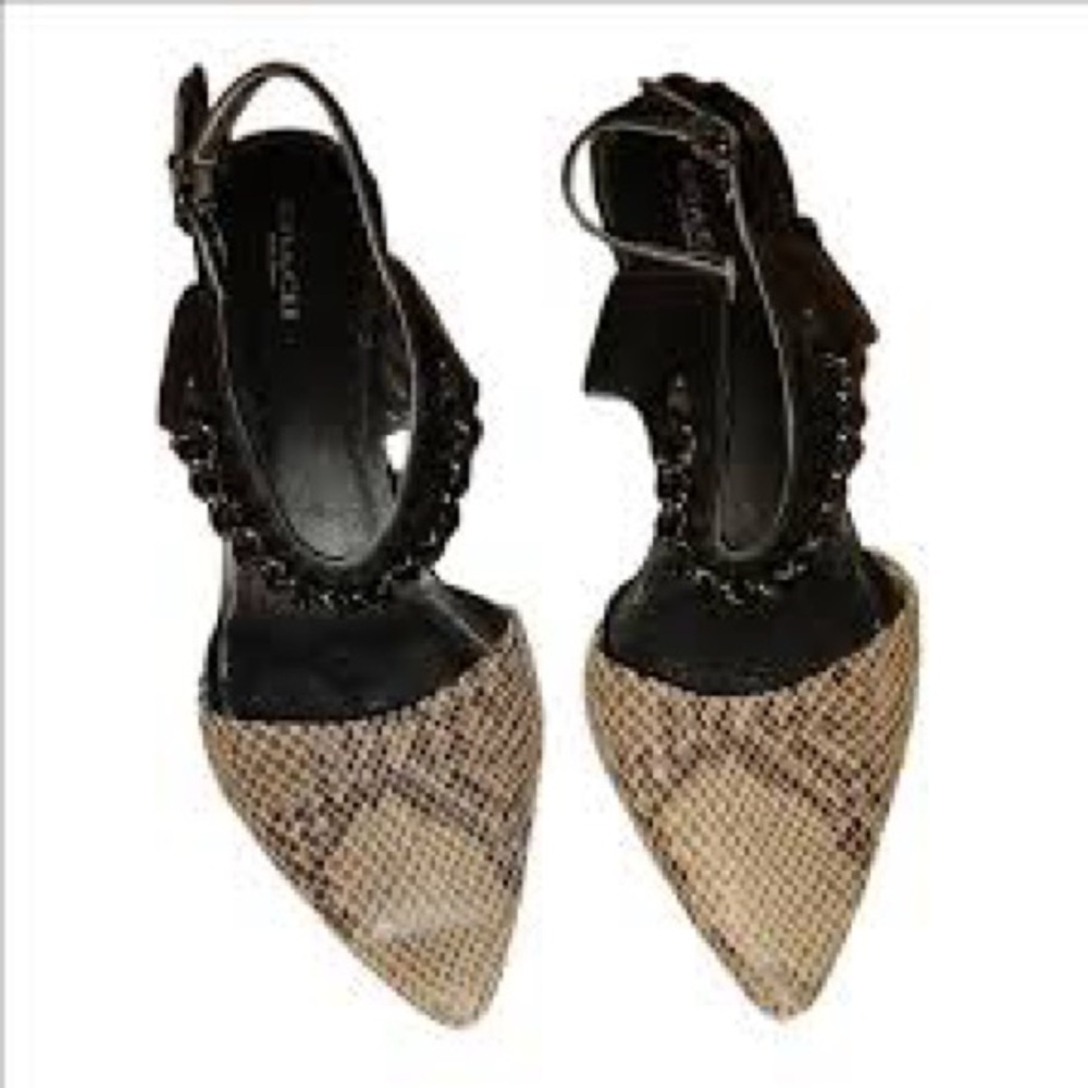 Coach Black and Brown Chain Detail Heels - Picture 2 of 7